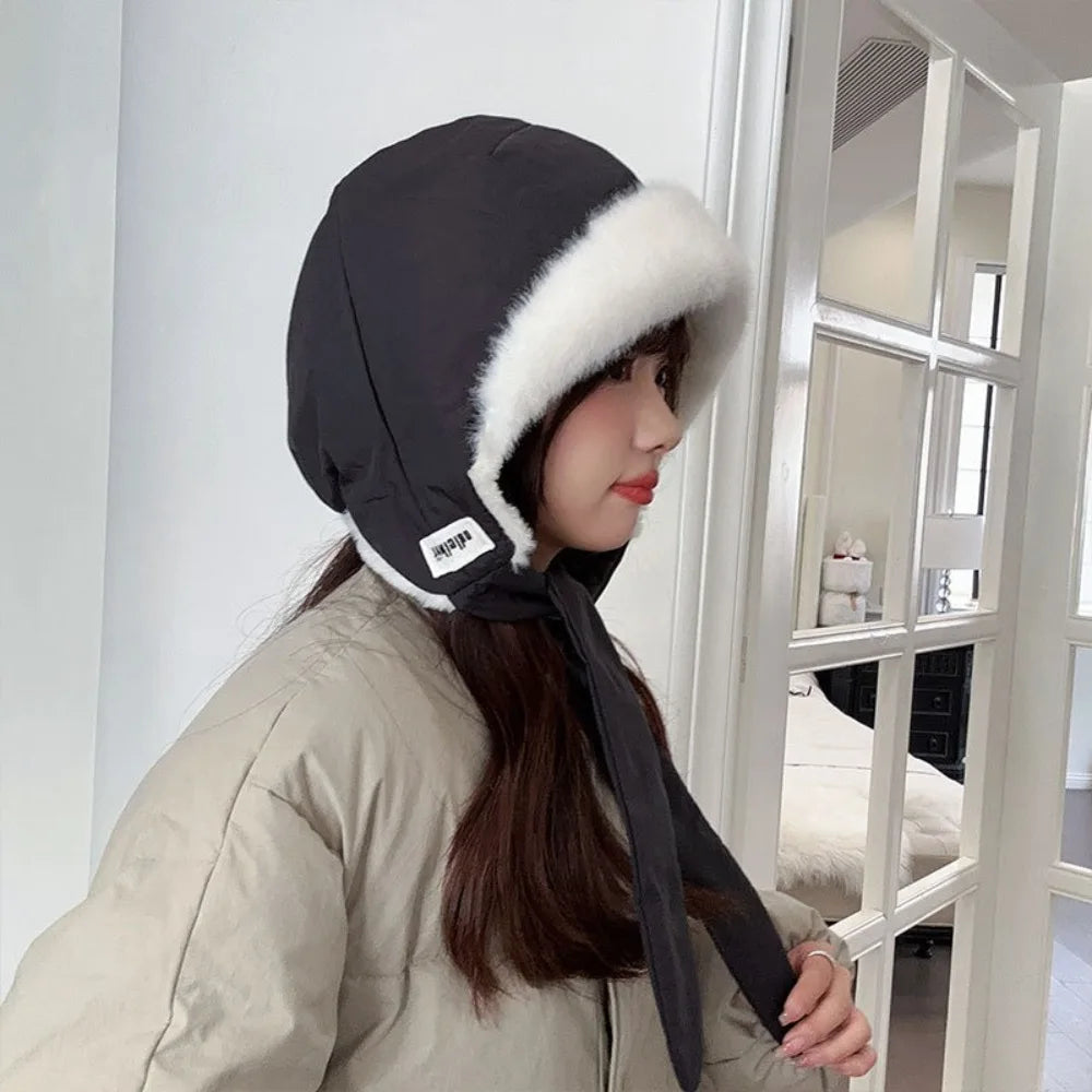 High Quality Fleece-lined Earmuffs Hat Thickened with Straps Quilted Cap Waterproof Warm Hat for Women