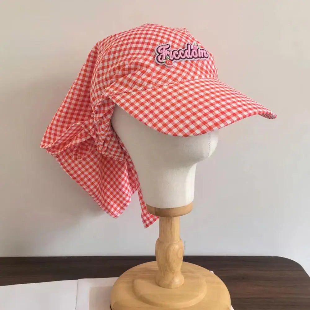 Sweet Plaid Pattern Sunshade Hat Simple Breathable Cotton Baseball Cap Quick-drying Sun Hat Summer Season
